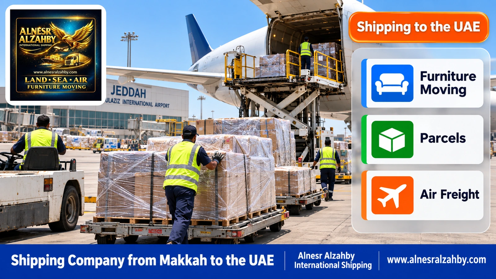 Stretch-wrapped parcels in the cargo area at Jeddah airport