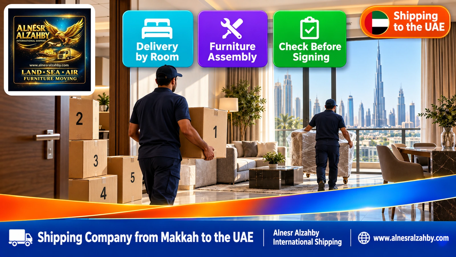 Numbered boxes delivered into a modern apartment in Dubai