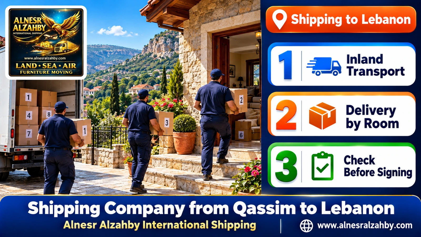 A team delivering numbered boxes to a mountain house in the Chouf