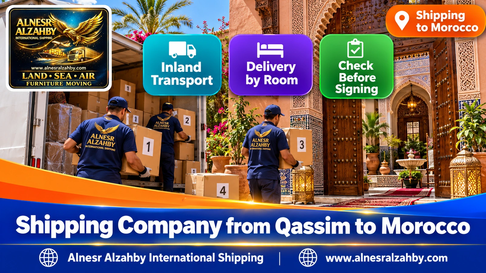 A team delivering numbered boxes to a traditional riad in Marrakech