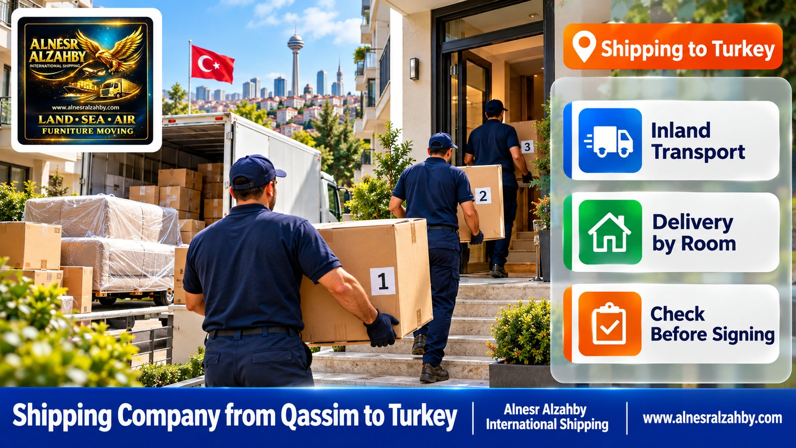 A team delivering numbered boxes to an apartment in Ankara