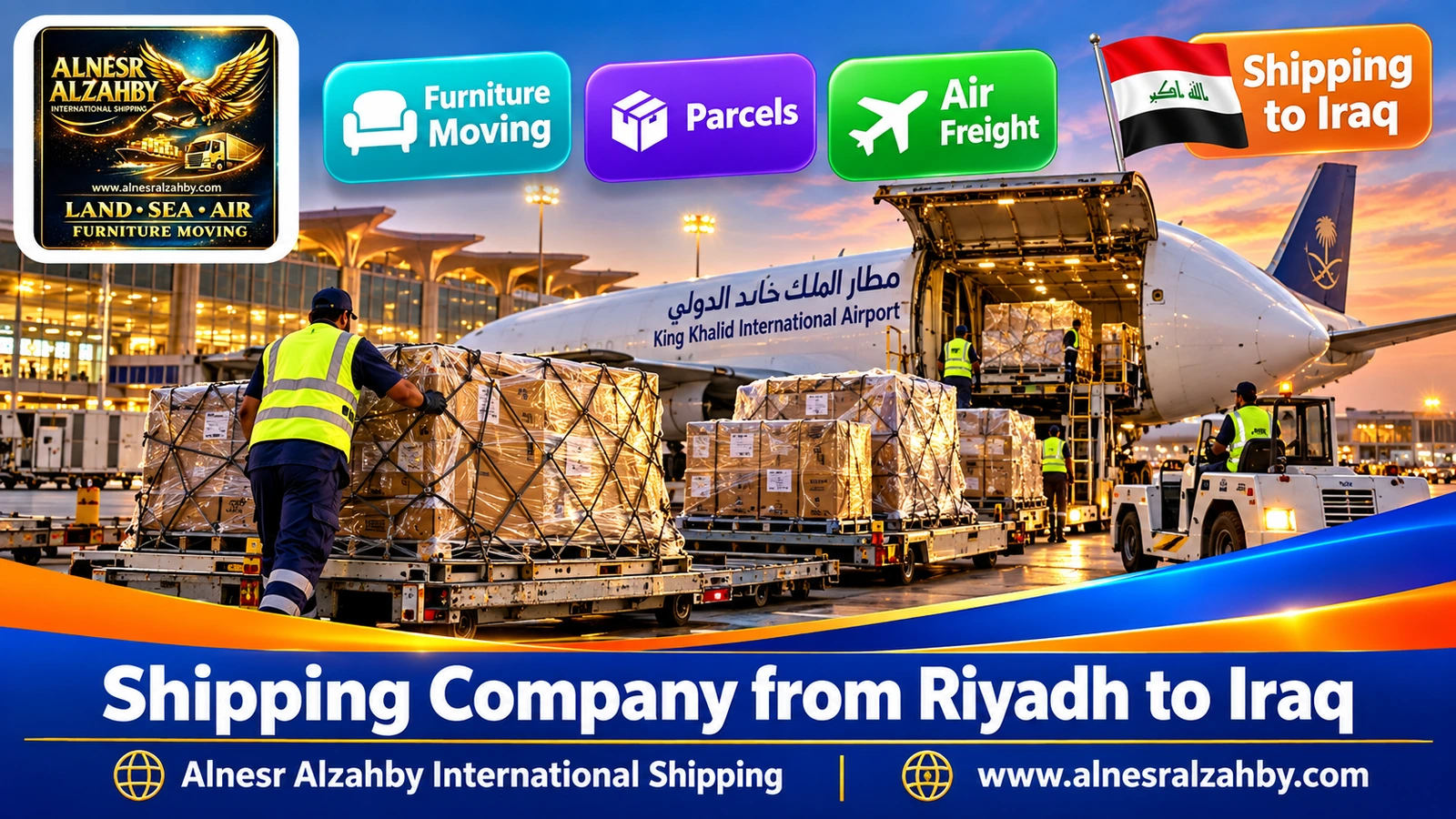 Wrapped parcels in the cargo area of King Khalid Airport bound for Baghdad