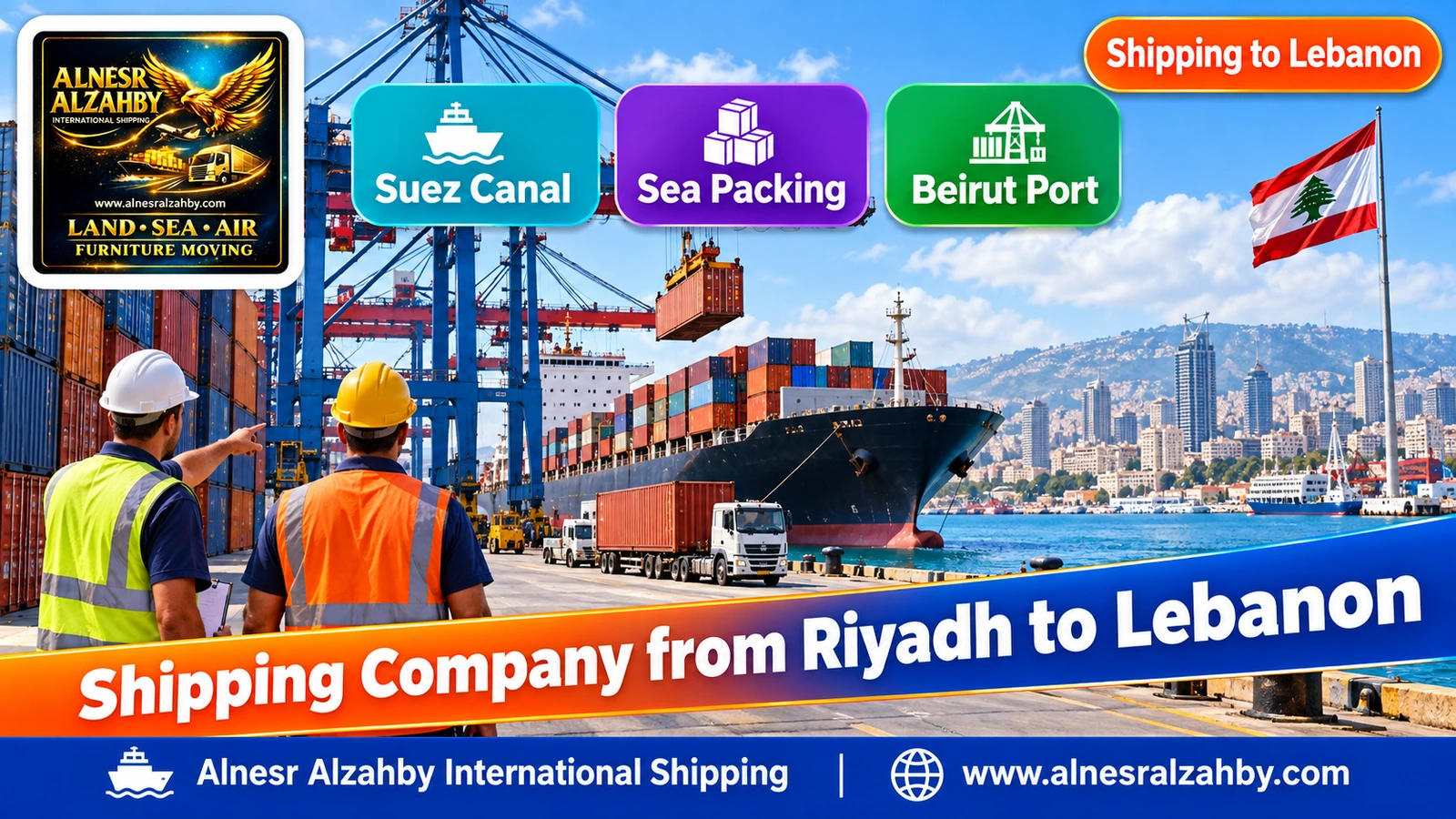Beirut port with its containers and cranes in the morning