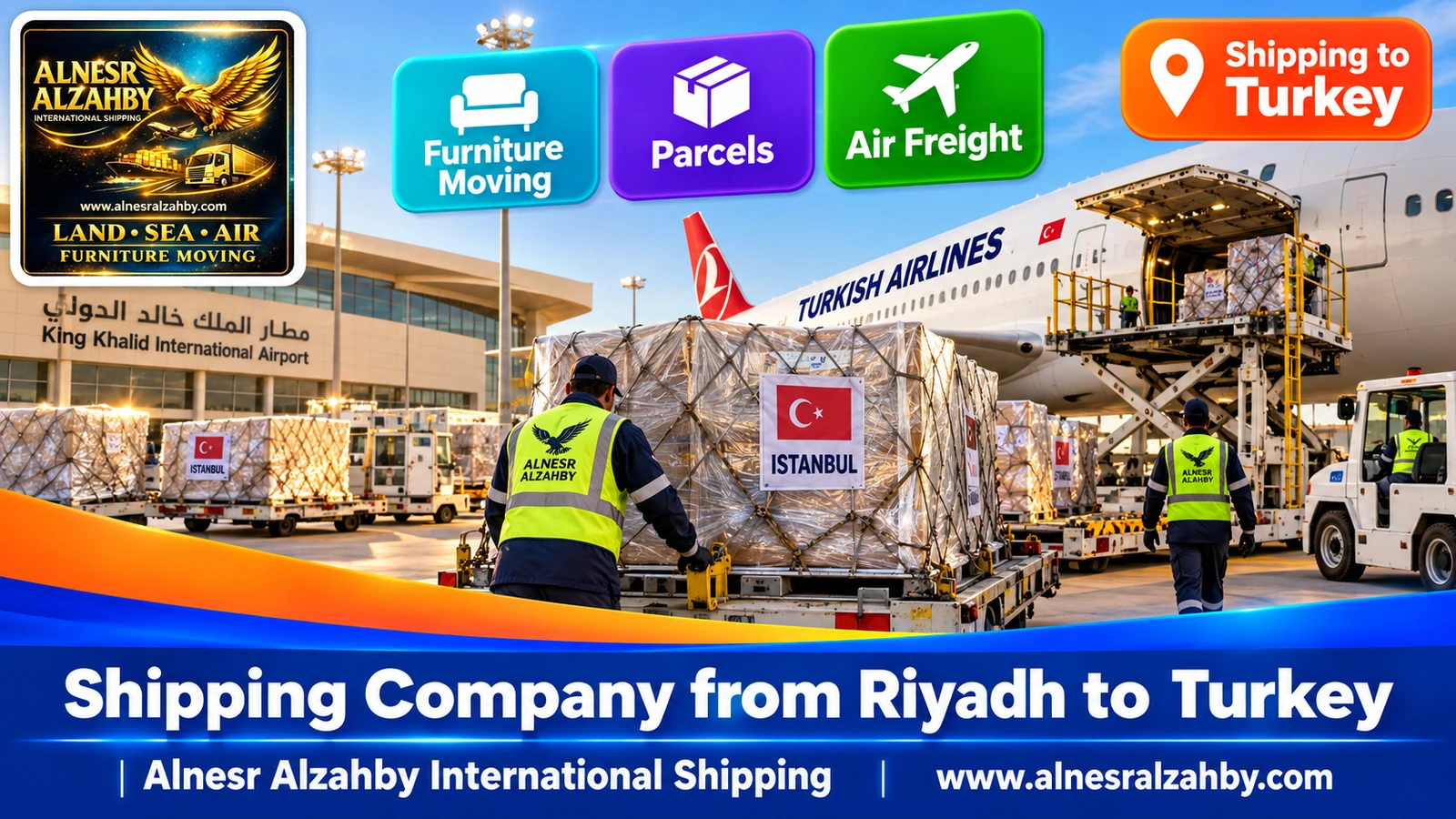 Wrapped parcels in the cargo area of King Khalid Airport bound for Istanbul