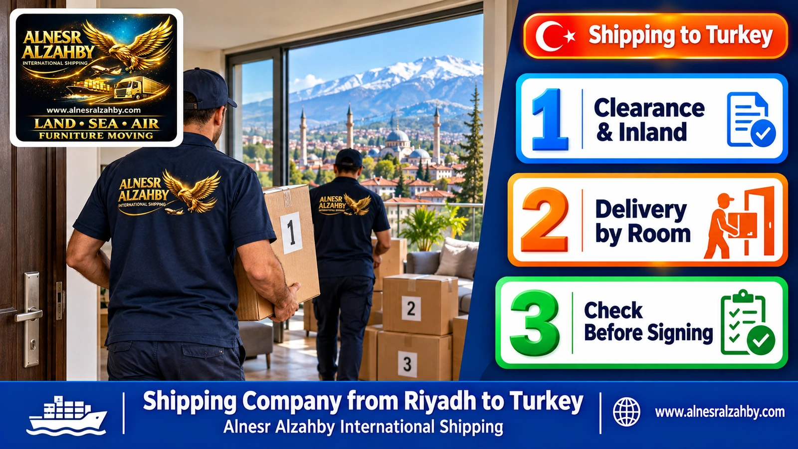 Numbered boxes delivered into an apartment in Bursa with Mount Uludag on the horizon