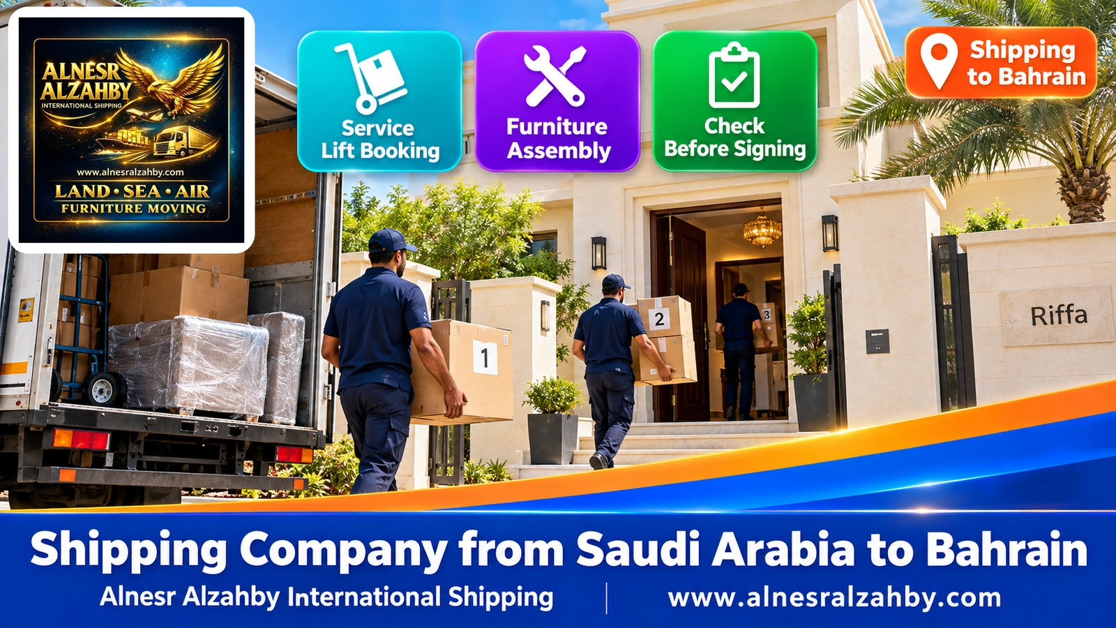 A team bringing numbered boxes into a villa in Riffa