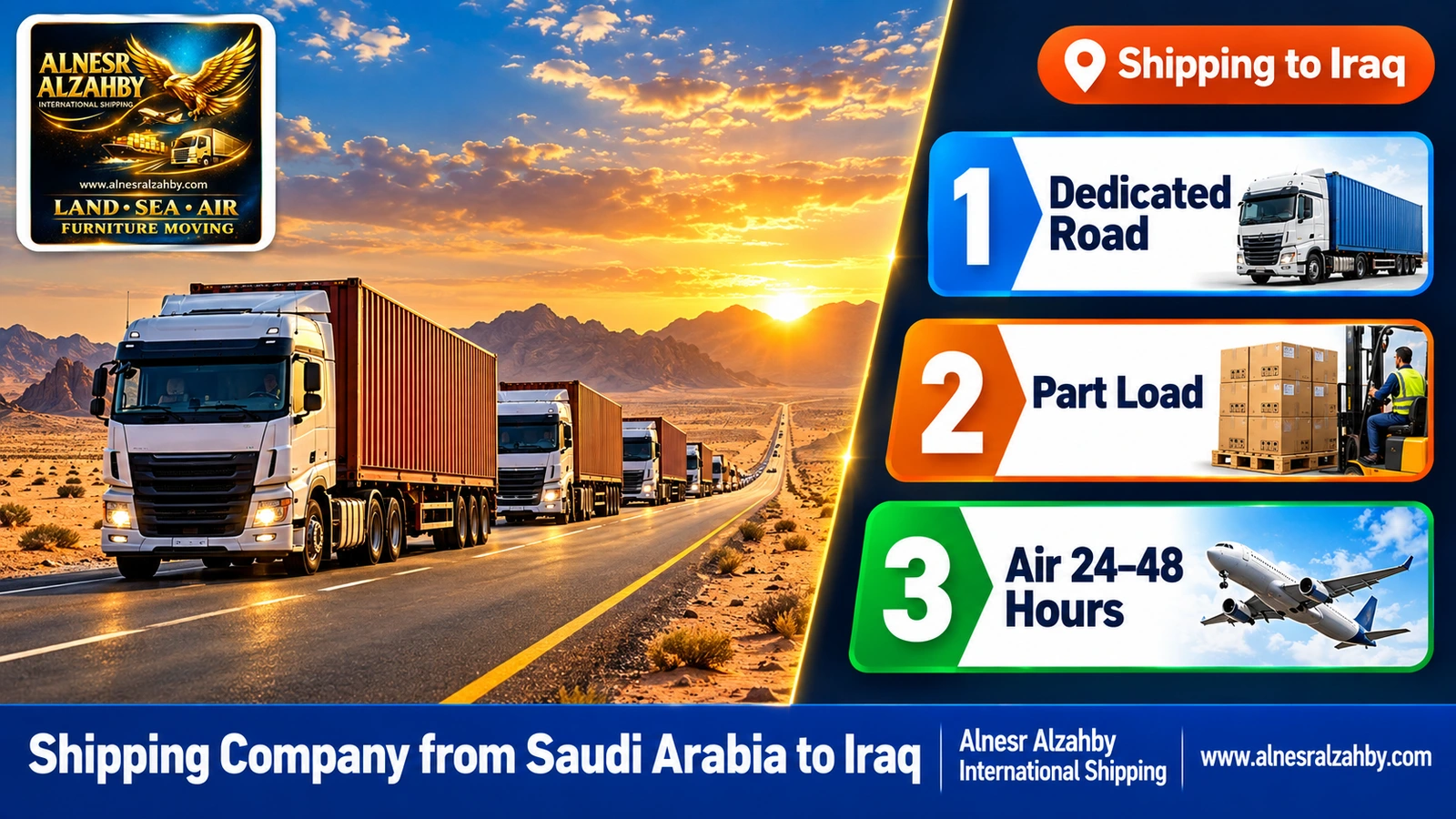 A convoy of trucks on the long desert road in the Northern Borders toward Arar