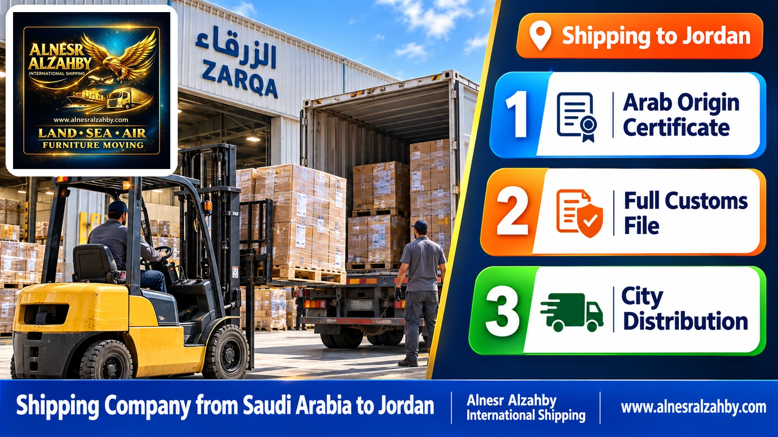 A modern logistics warehouse in Zarqa unloading pallets