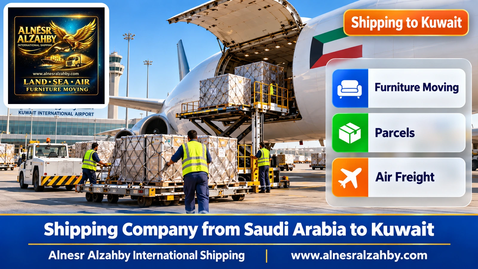A cargo plane at Kuwait International Airport unloading air containers