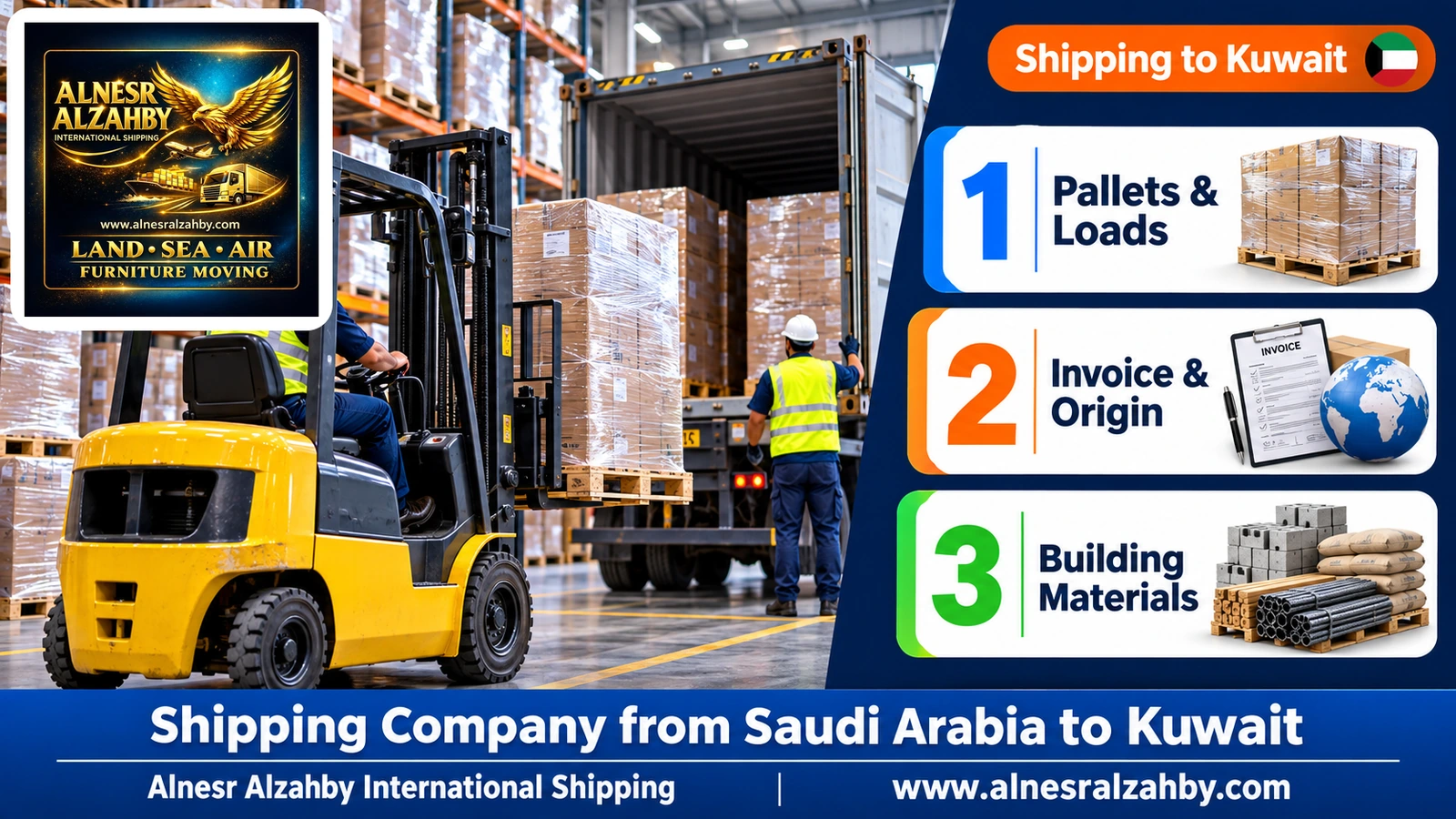 Wrapped pallets loaded by forklift in a modern warehouse