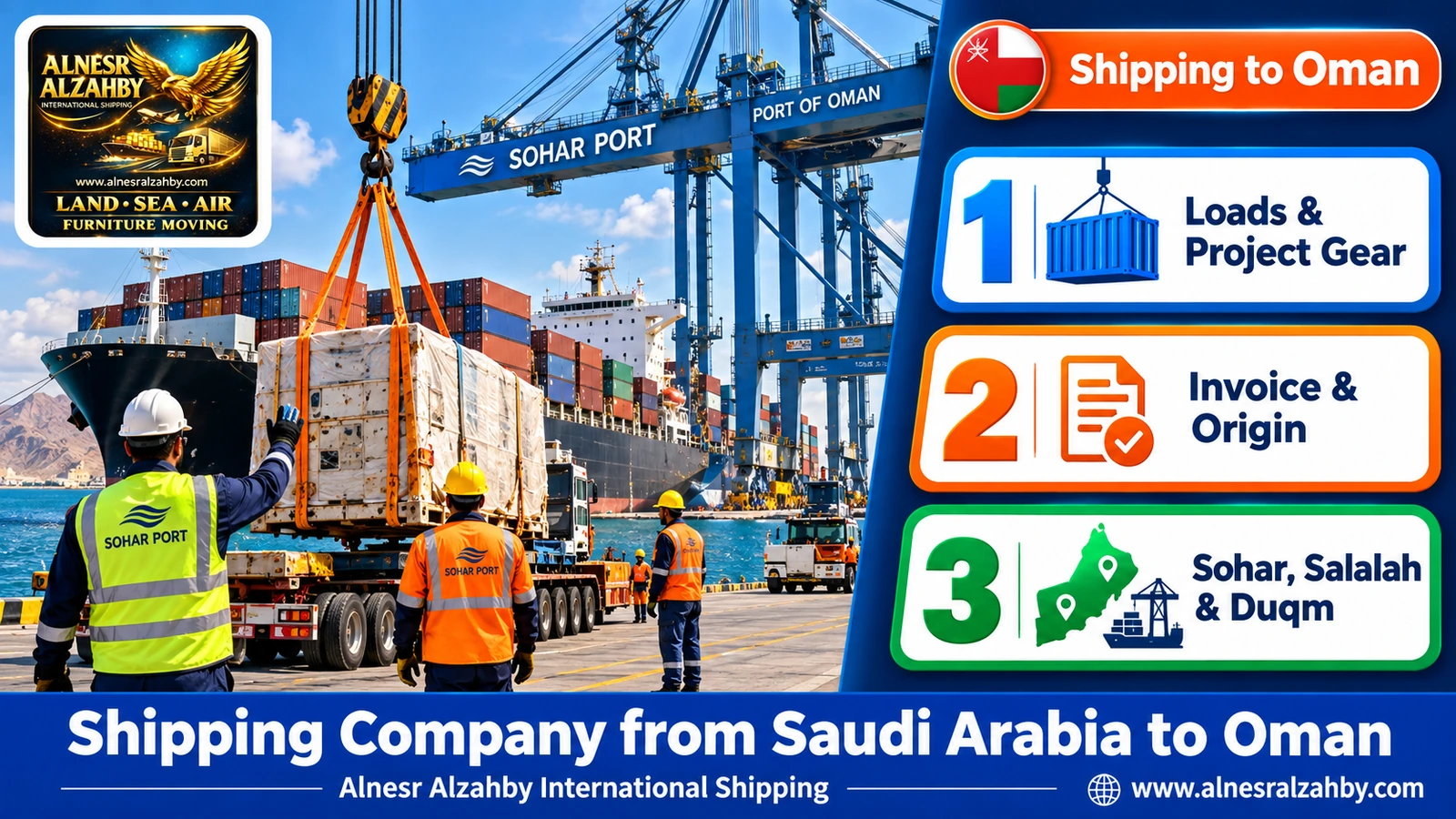 Cranes and containers at Sohar port on the Omani coast