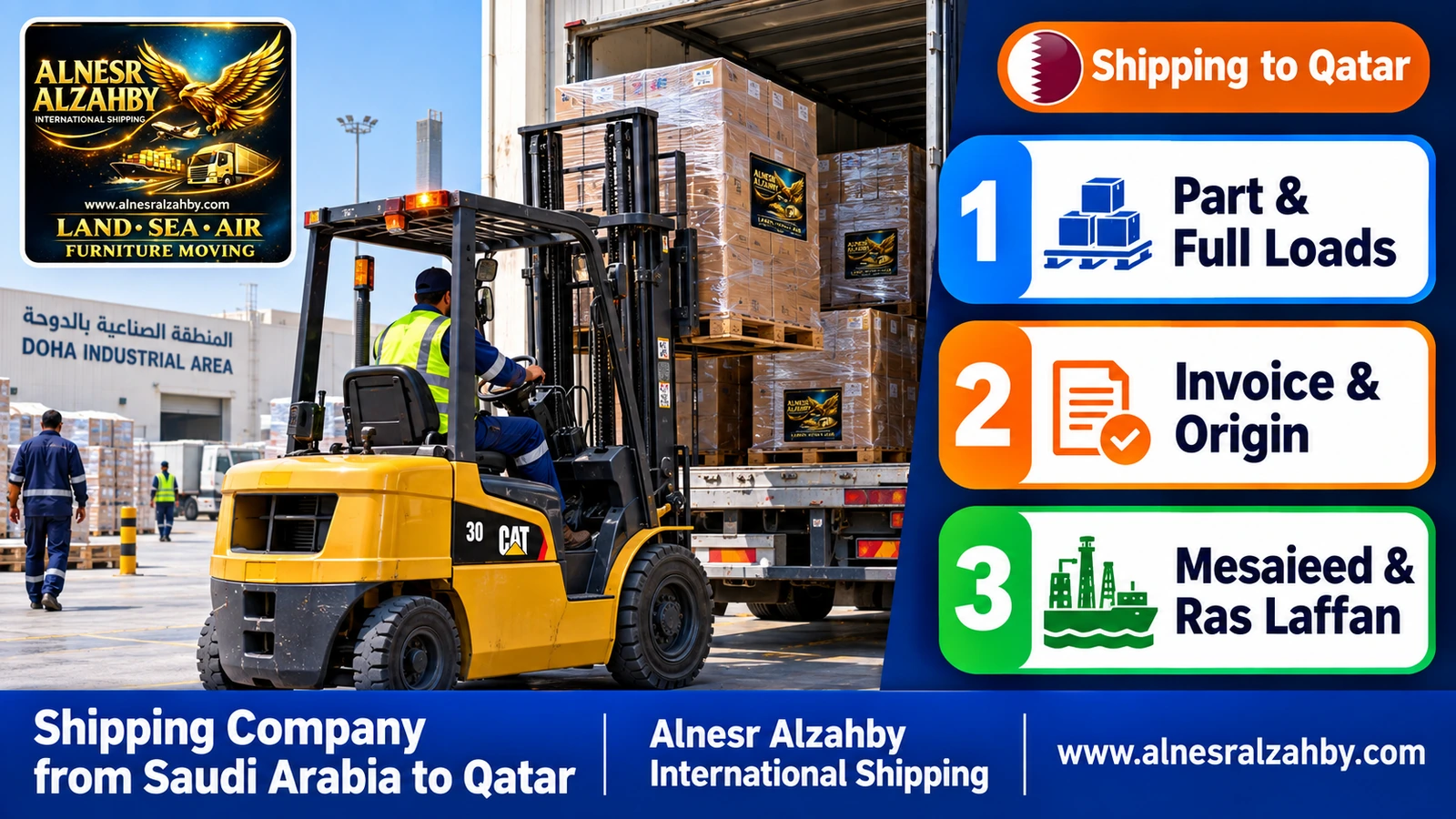 A forklift loading pallets in a warehouse in Doha's Industrial Area