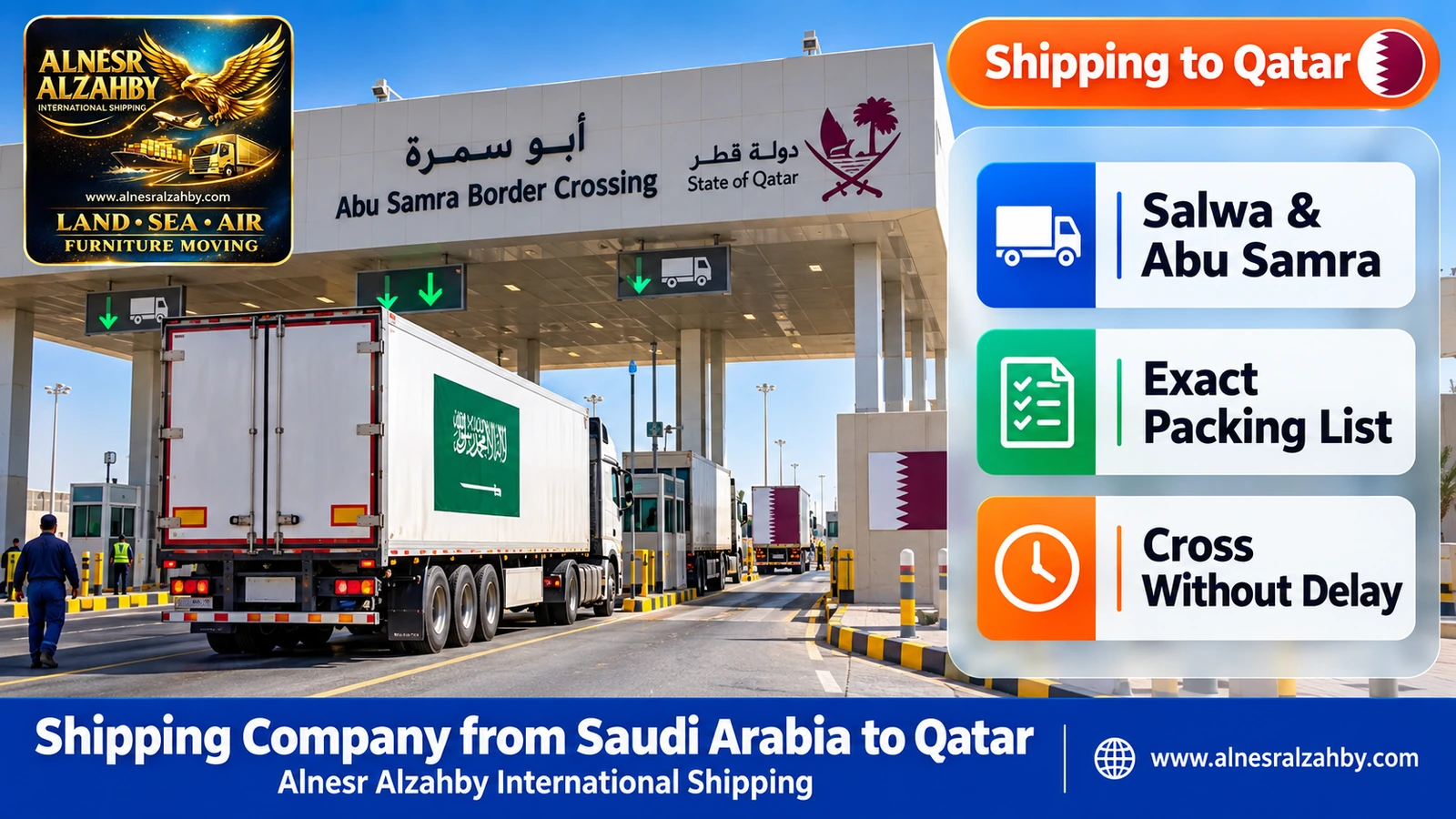 Trucks crossing the Abu Samra border under modern canopies