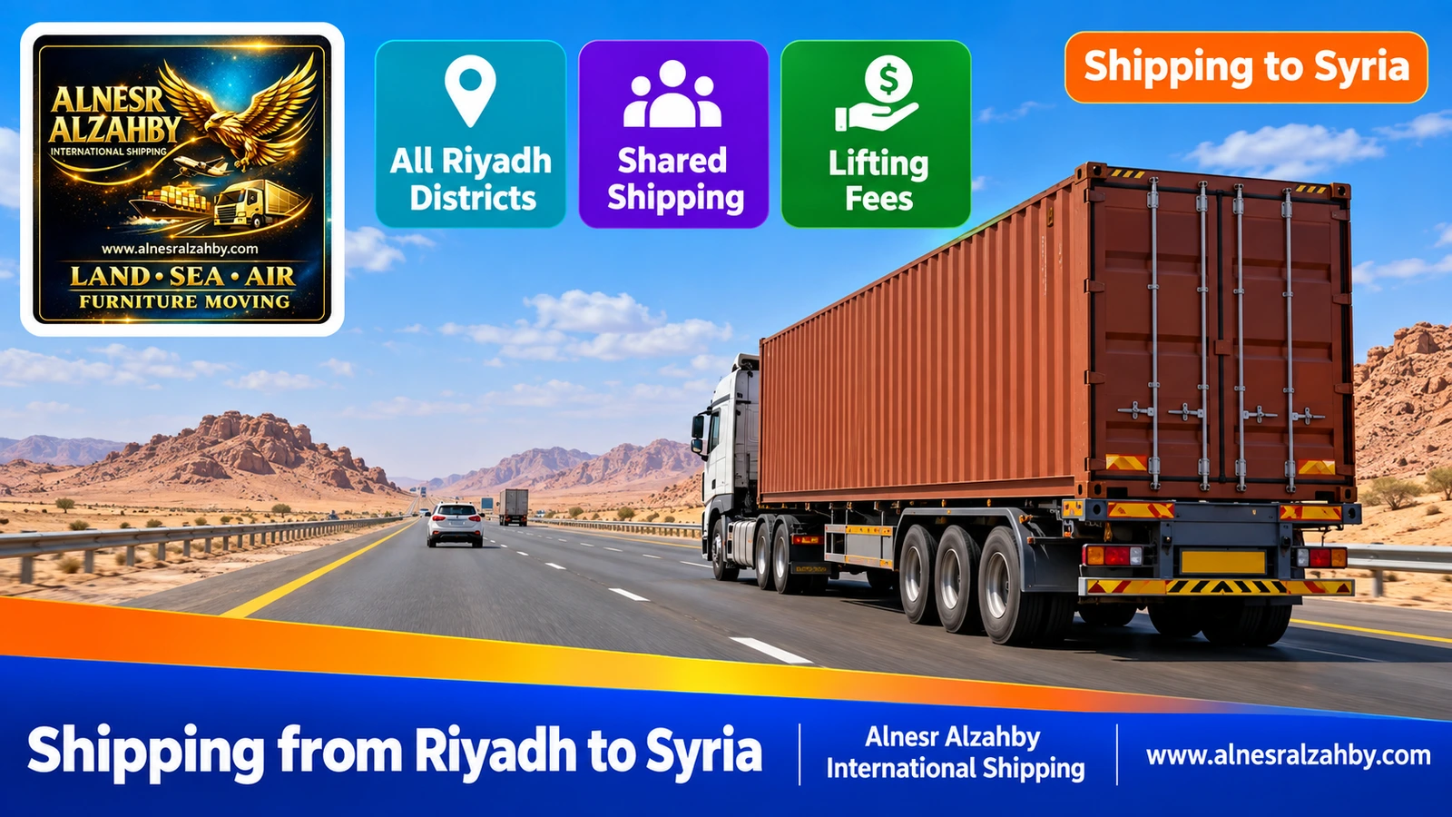 A truck carrying a furniture container from Riyadh to Jeddah Islamic Port
