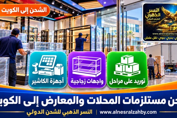 شحن مستلزمات المحلات والمعارض إلى الكويت — النسر الذهبي للشحن الدولي