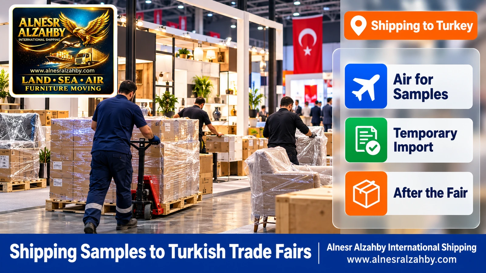 A trade fair booth in Turkey after samples and products arrive from Saudi Arabia