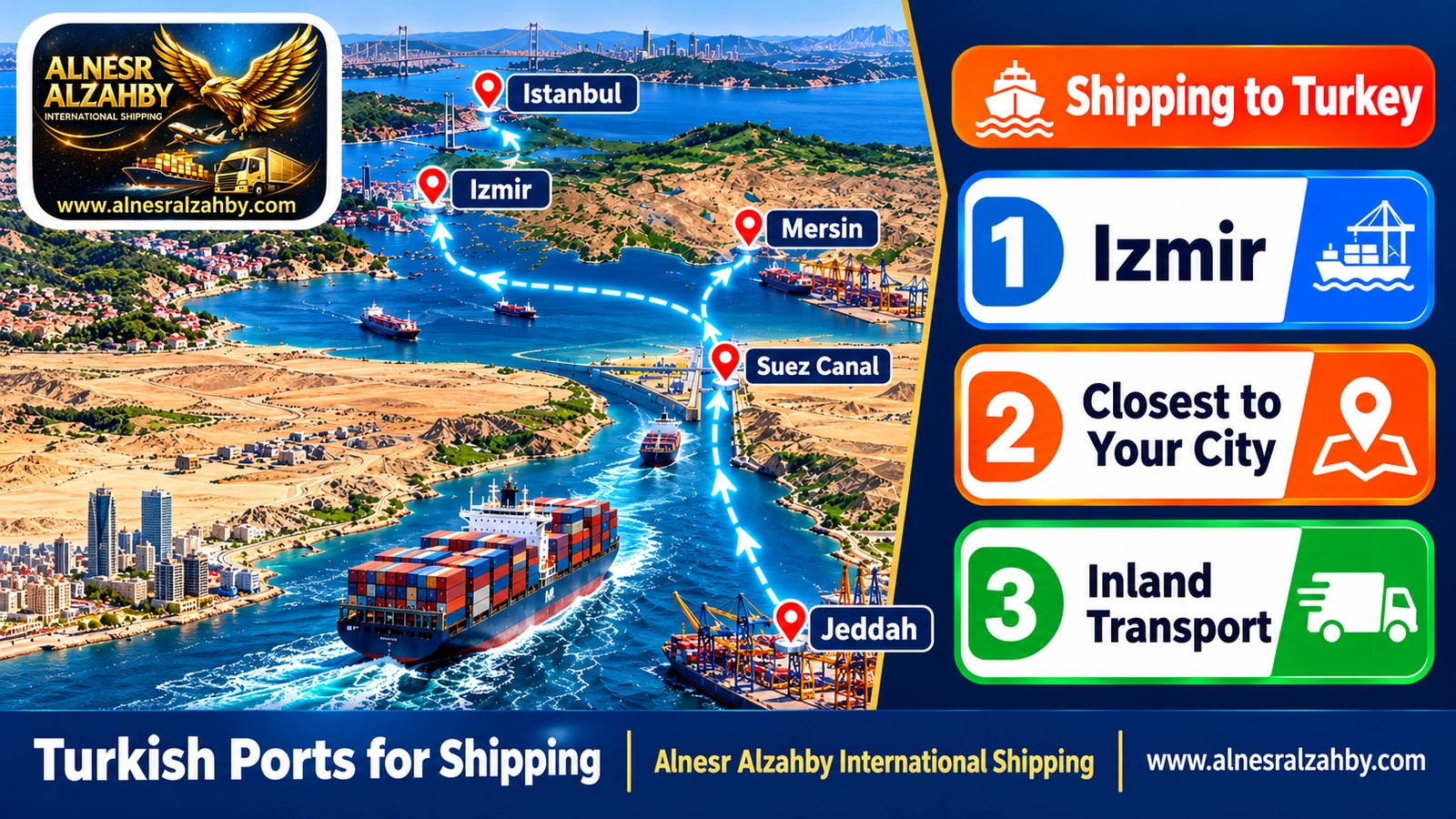 A sea route map from Jeddah via the Suez Canal to the ports of Mersin, Izmir and Istanbul