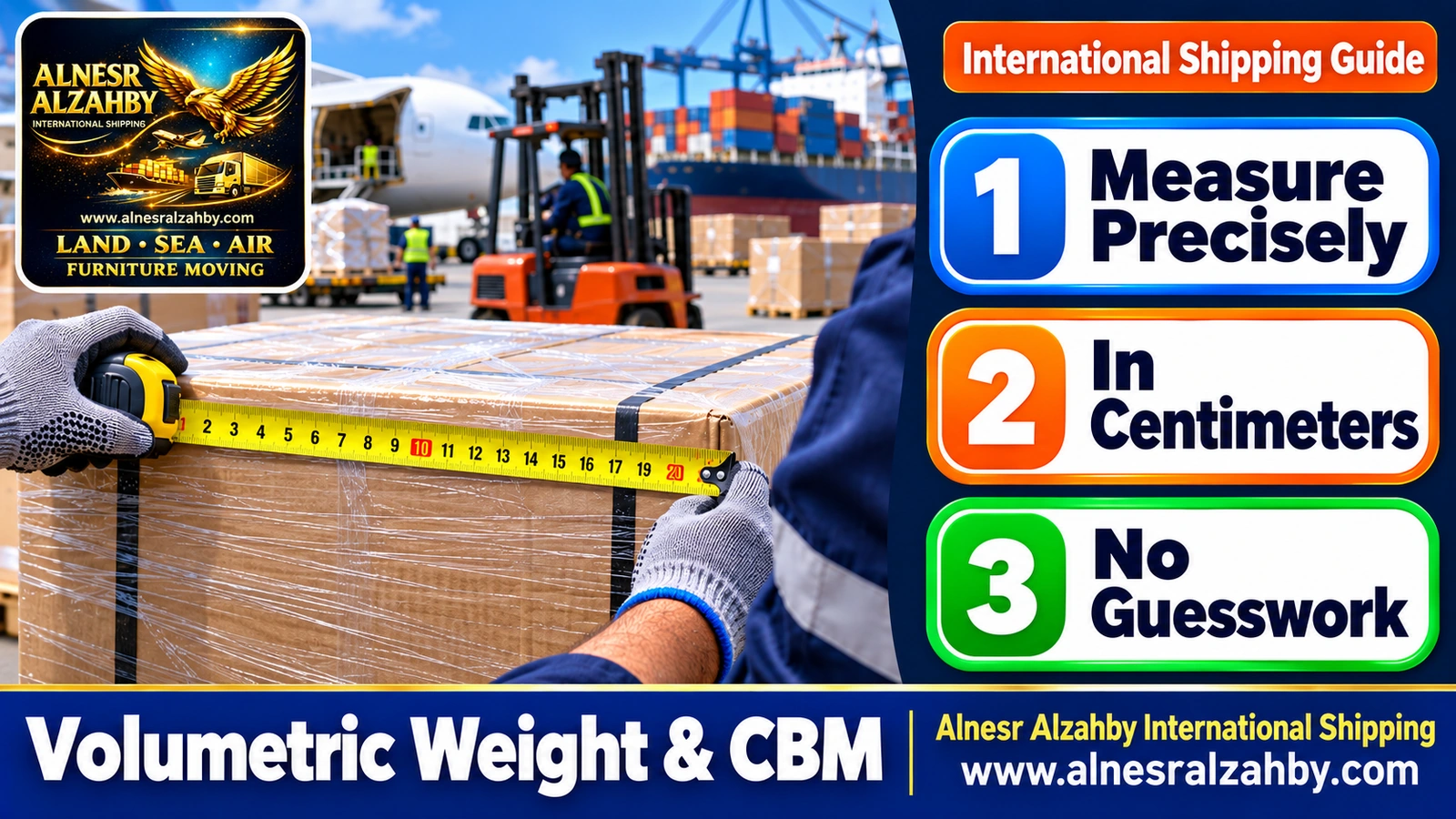 Measuring a shipping box with a tape measure to calculate its volumetric weight